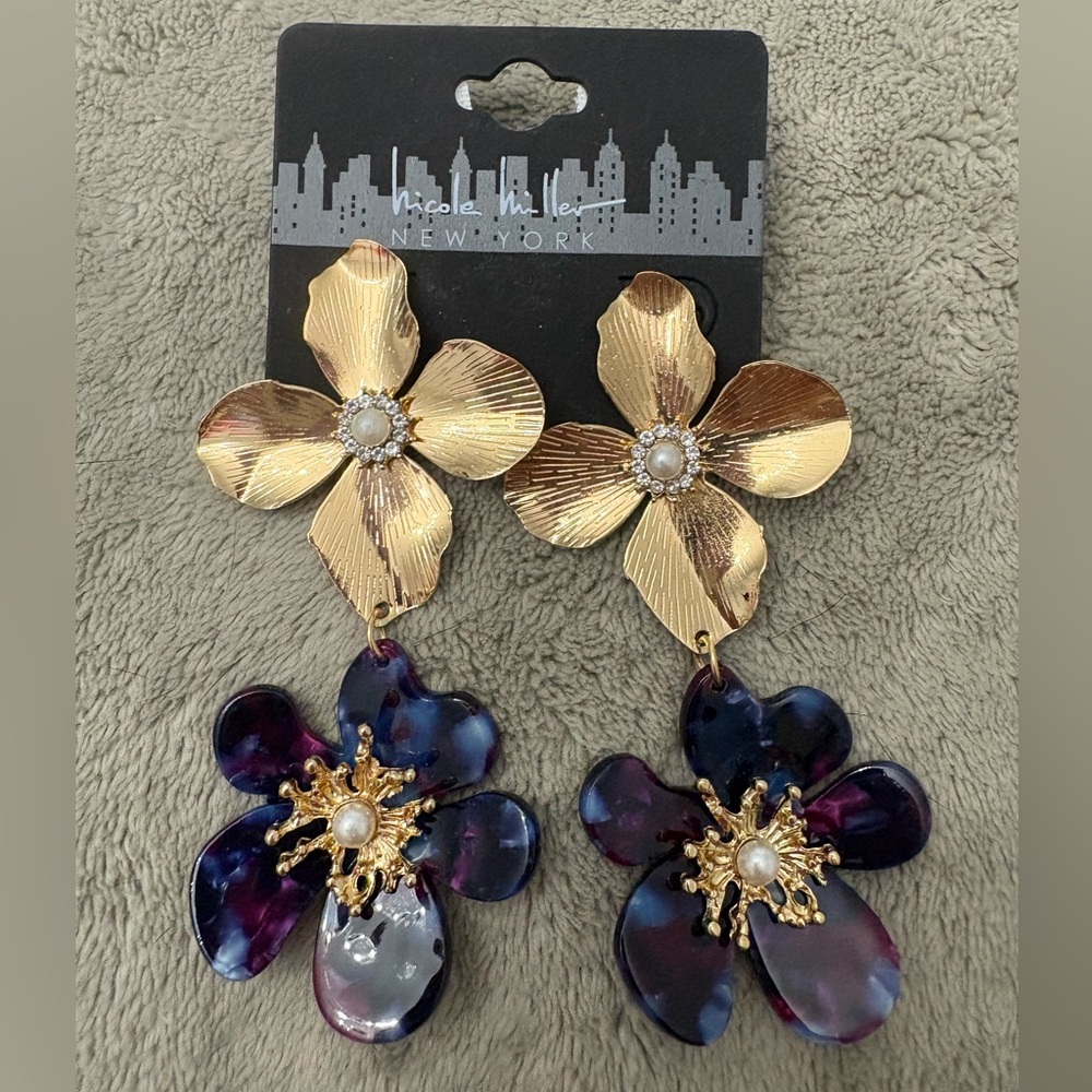 New NICOLE MILLER Drop Dangle Floral Earrings